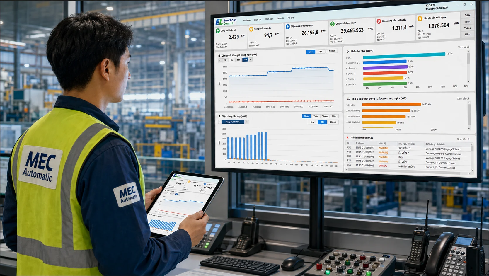 Nhân sự quản lý năng lượng sử dụng EnerLoss Control trong phòng điều hành nhà máy
