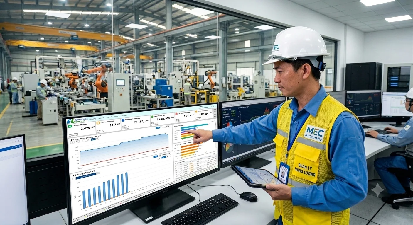 Kỹ thuật viên MEC Automatic giám sát hệ thống EnerLoss Control tại nhà máy
